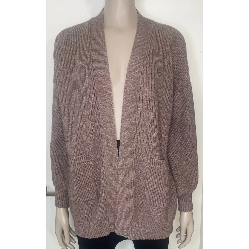Debut Open Front Ribbed Knit Cardigan